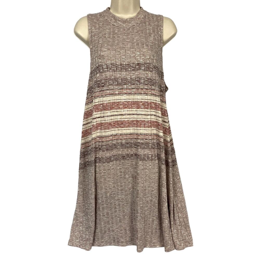 Love Fire Dress Womens XL Sweater Ribbed Knit Red Beige Stripe Sundress Mini NEW